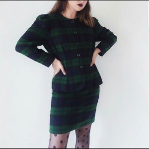 Vintage Plaid Wool Skirt Suit